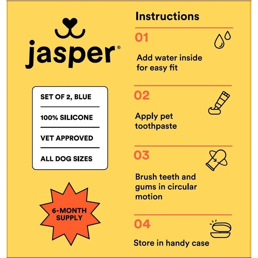 Jasper 360 Degree Finger Toothbrush for Dogs Blue Silicone Set of 2 with Cases - Picture 3 of 6